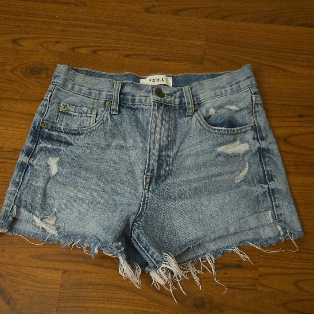 Pistola Women's Frayed Hem Jean Shorts - Light Blue